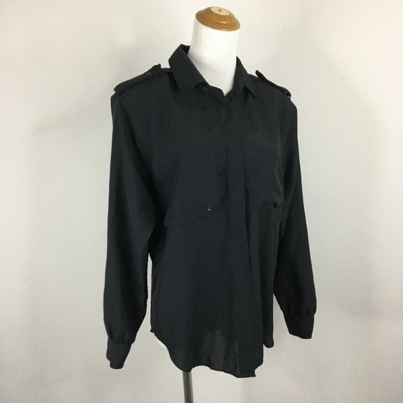 Vintage DVF DIANE VON FURSTENBERG Black Relaxed Fit Hidden Button Shirt - Picture 1 of 11